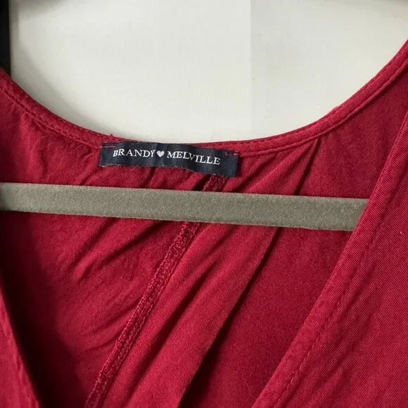 Brandy Melville | EUC Tie Back Cropped Short Sleeve Peasant Blouse in Maroon OS - Picture 3 of 6